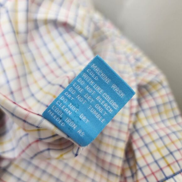 J McLaughlin Mens Shirt Medium White Check Long Sleeve Preppy Pocket Button Up - Picture 11 of 12